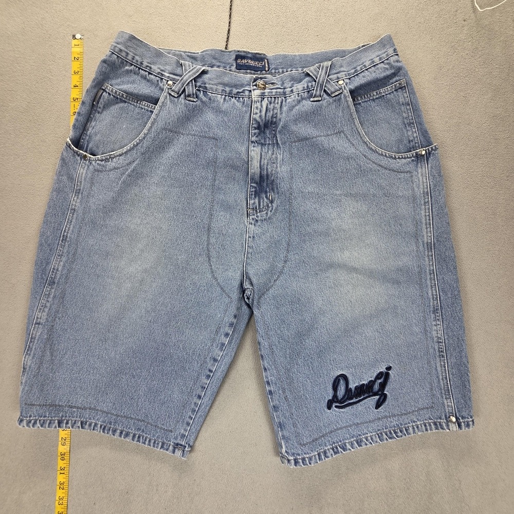 VTG‎ Davoucci Shorts Mens Blue Denim 38 Bermuda Y2K Hip Hop Skater